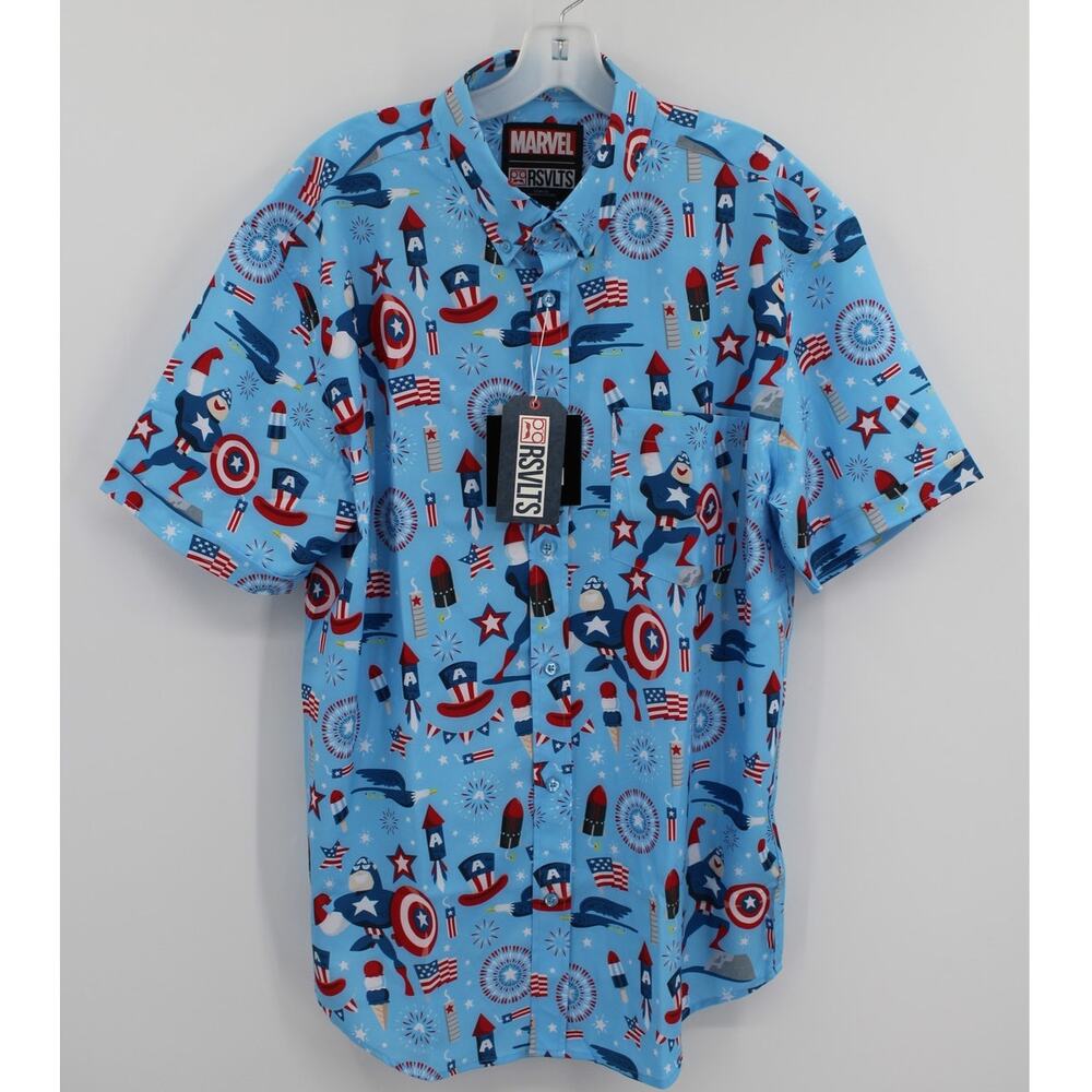 Captain America "Rogers Red Glare" KUNUFLEX Short Sleeve Shirt Large New
